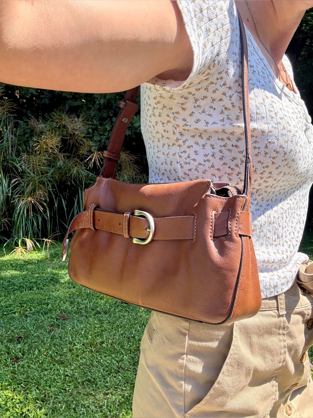Frye Heather Leather Shoulder Bag Brown Y2K Boho
